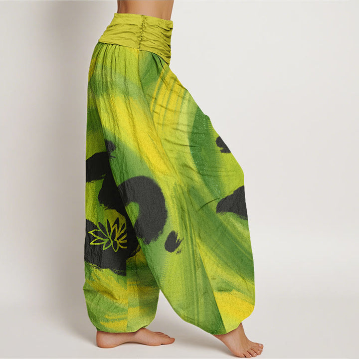 Buddha Stones Cotton OM Symbol Lotus Flower Pattern Women's Elastic Waist Harem Pants - image 9