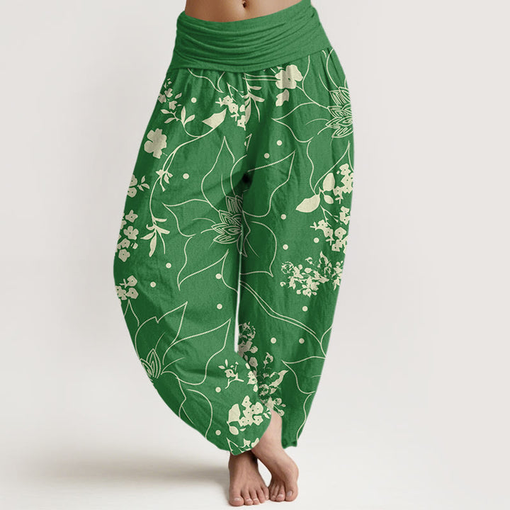 Buddha Stones Beige Large Petal Flowers Blossoms Pattern Women's Elastic Waist Harem Pants - SeaGreen - US22，UK/AU26，EU54 (6XL) - image 7