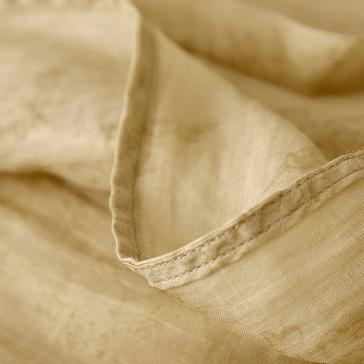 Buddha Stones Summer V-Neck Lace-up Short Sleeve Cotton Linen Women's Midi Dress With Pockets - image 8