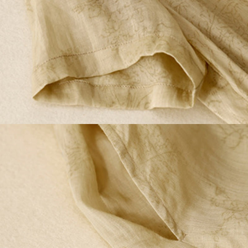 Buddha Stones Summer V-Neck Lace-up Short Sleeve Cotton Linen Women's Midi Dress With Pockets - image 3