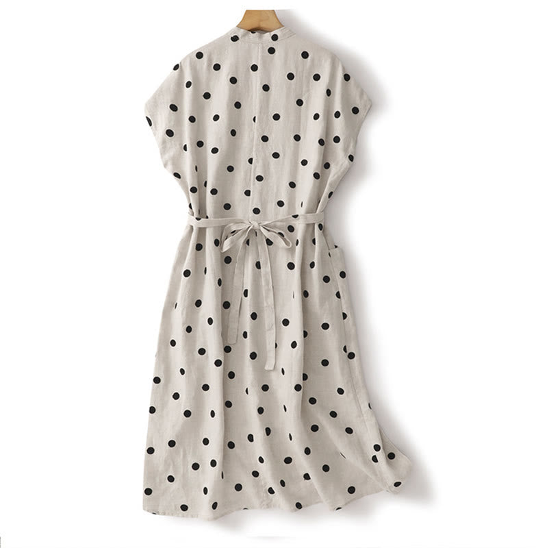 Buddha Stones Polka Dot V-Neck Lace-up Women's Midi Dress With Pockets - image 9