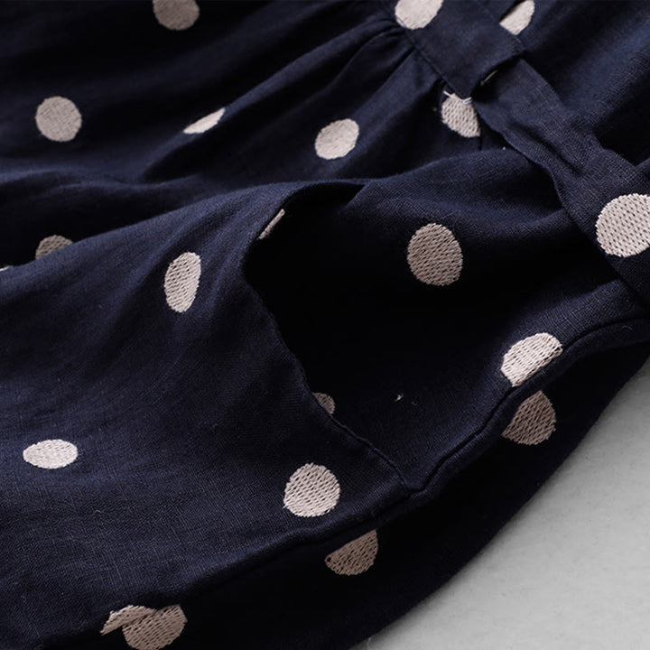 Buddha Stones Polka Dot V-Neck Lace-up Women's Midi Dress With Pockets - image 5