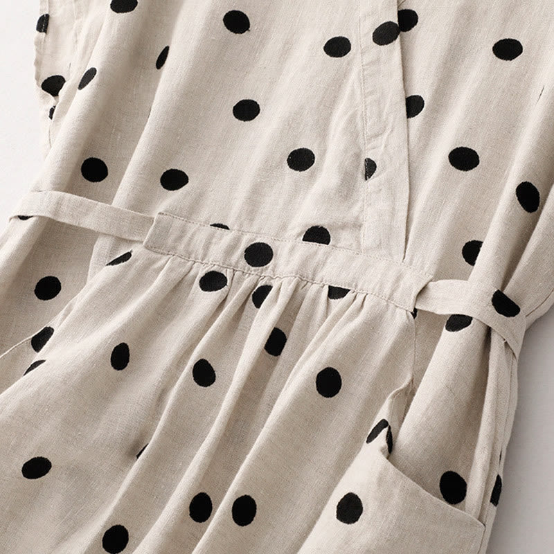 Buddha Stones Polka Dot V-Neck Lace-up Women's Midi Dress With Pockets - image 12
