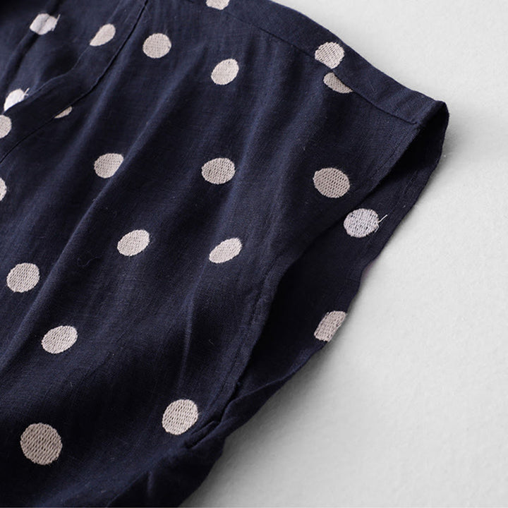 Buddha Stones Polka Dot V-Neck Lace-up Women's Midi Dress With Pockets - image 6