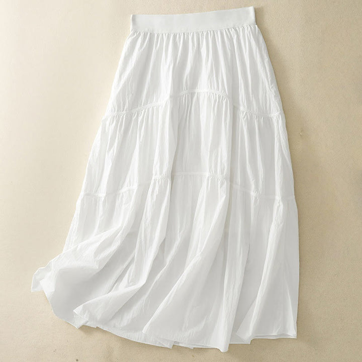 Buddha Stones Simple Lines Elastic Waist Women's Skirt With Pockets - White - US8-10，UK/AU12-14，EU40-42 (XL) - image 0