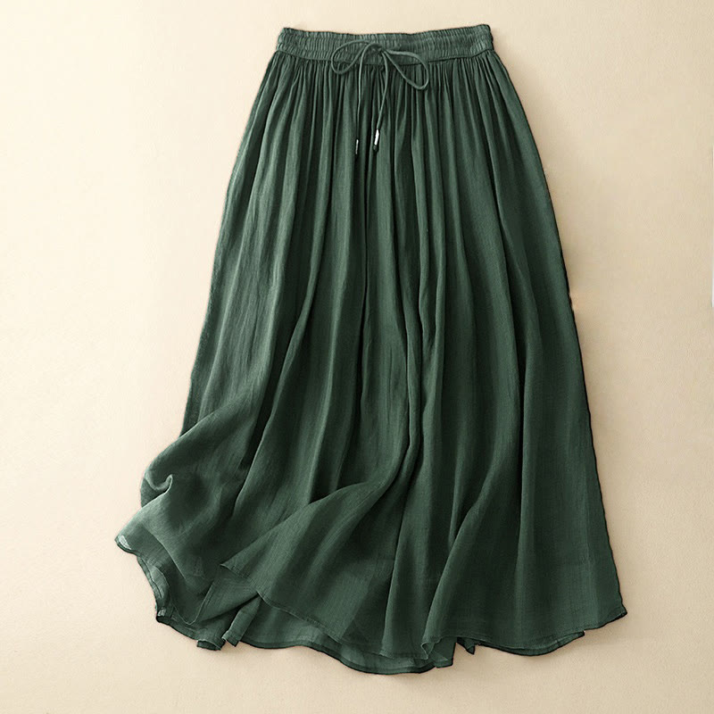Buddha Stones Summer Solid Color Elastic Waist Drawstring Women's Skirt