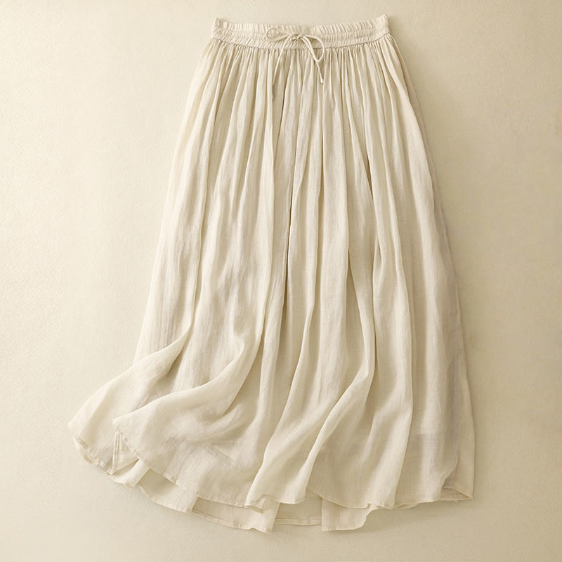 Buddha Stones Summer Solid Color Elastic Waist Drawstring Women's Skirt - Beige - US8-10，UK/AU12-14，EU40-42 (2XL) - image 20