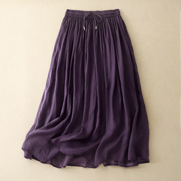 Buddha Stones Summer Solid Color Elastic Waist Drawstring Women's Skirt