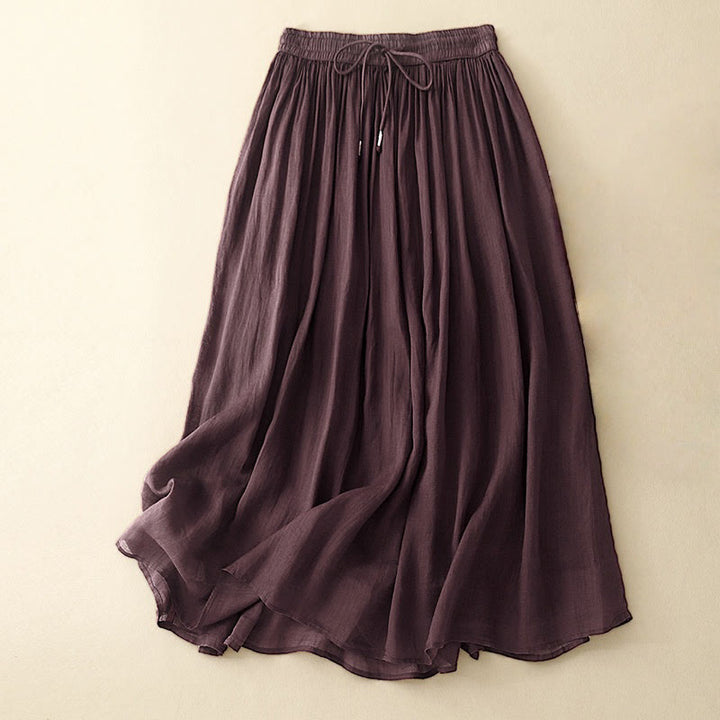 Buddha Stones Summer Solid Color Elastic Waist Drawstring Women's Skirt - SaddleBrown - US8-10，UK/AU12-14，EU40-42 (2XL) - image 16