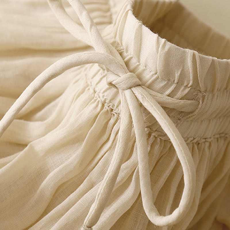 Buddha Stones Summer Solid Color Elastic Waist Drawstring Women's Skirt