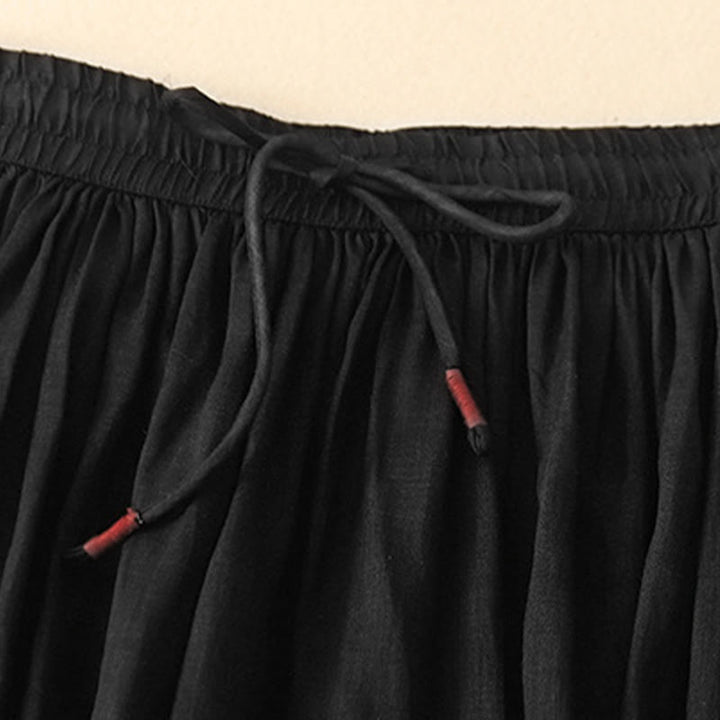 Buddha Stones Summer Solid Color Elastic Waist Drawstring Women's Skirt