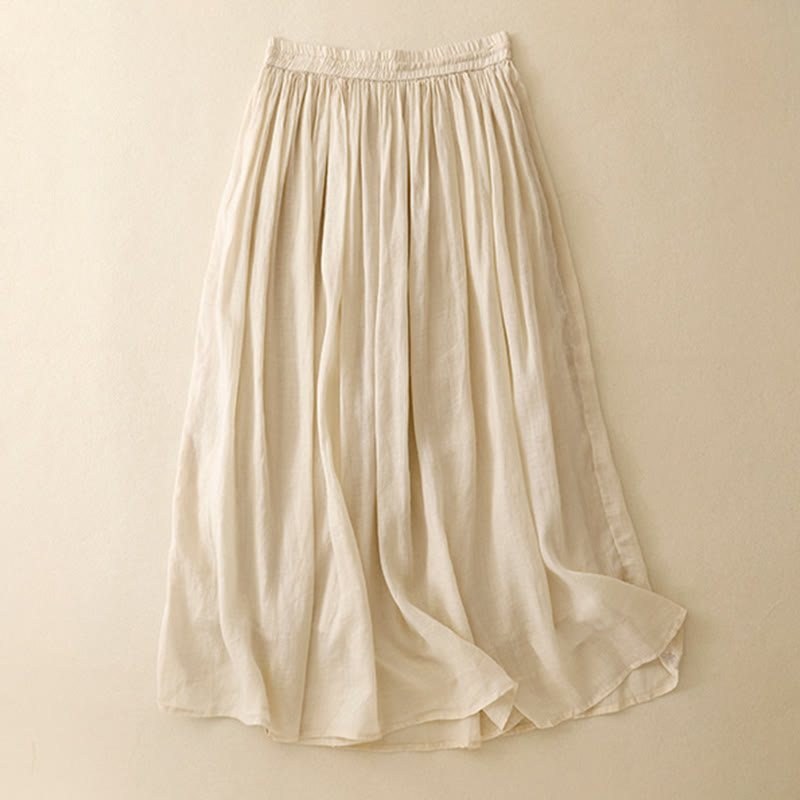 Buddha Stones Summer Solid Color Elastic Waist Drawstring Women's Skirt