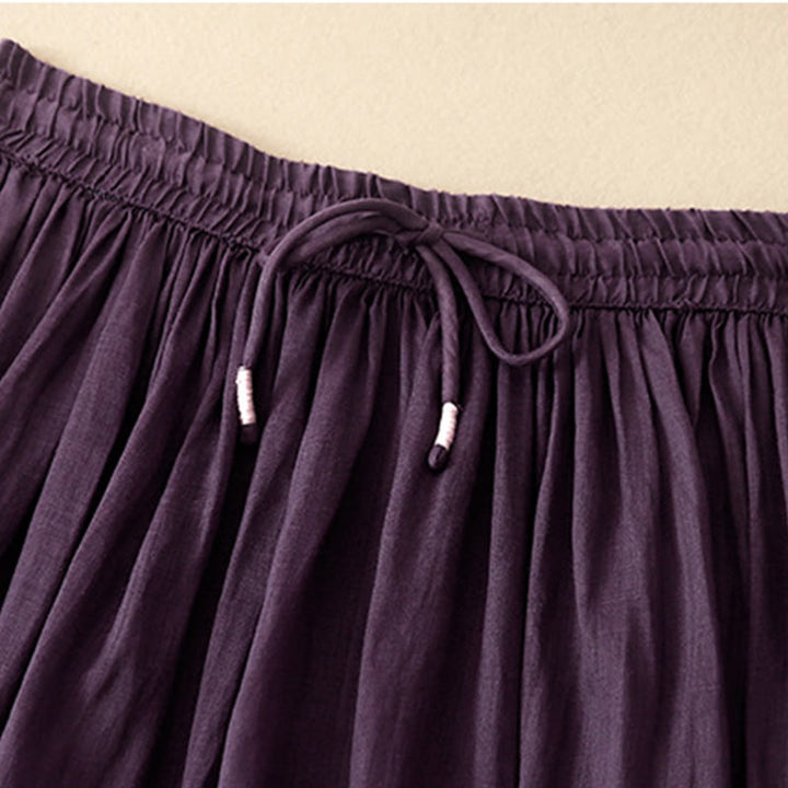 Buddha Stones Summer Solid Color Elastic Waist Drawstring Women's Skirt