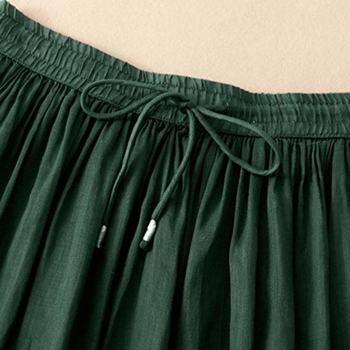 Buddha Stones Summer Solid Color Elastic Waist Drawstring Women's Skirt