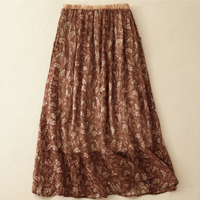 Buddha Stones Floral A-line Elastic Waist Women's Skirt With Pockets - image 2