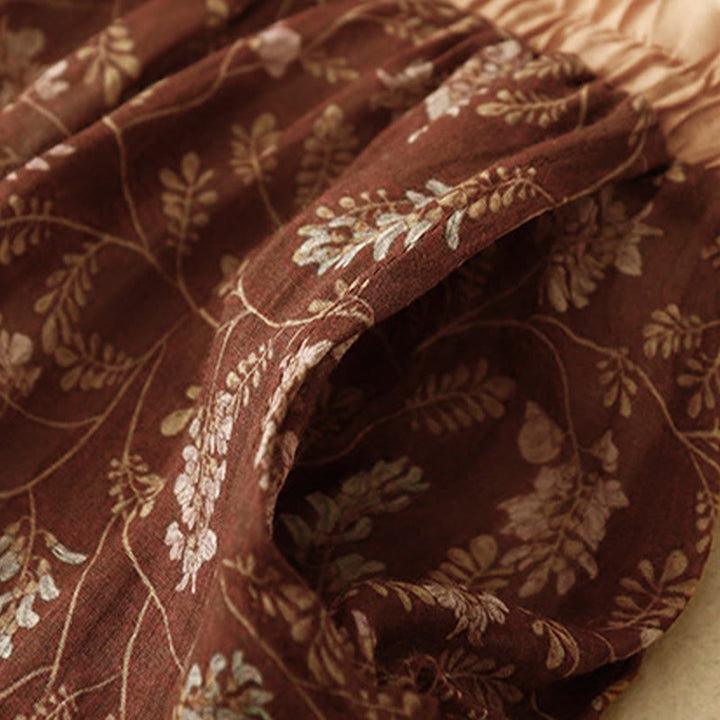 Buddha Stones Floral A-line Elastic Waist Cotton Linen Women's Skirt With Pockets - image 4