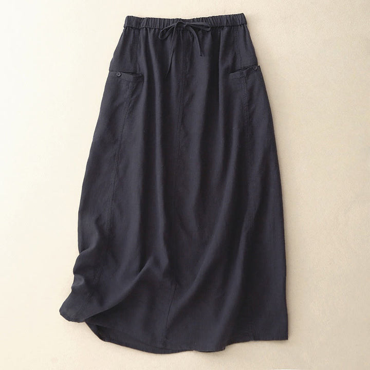 Buddha Stones Drawstring A-line Elastic Waist Cotton Women's Skirt - MidnightBlue - US8-10，UK/AU12-14，EU40-42 (2XL) - image 0