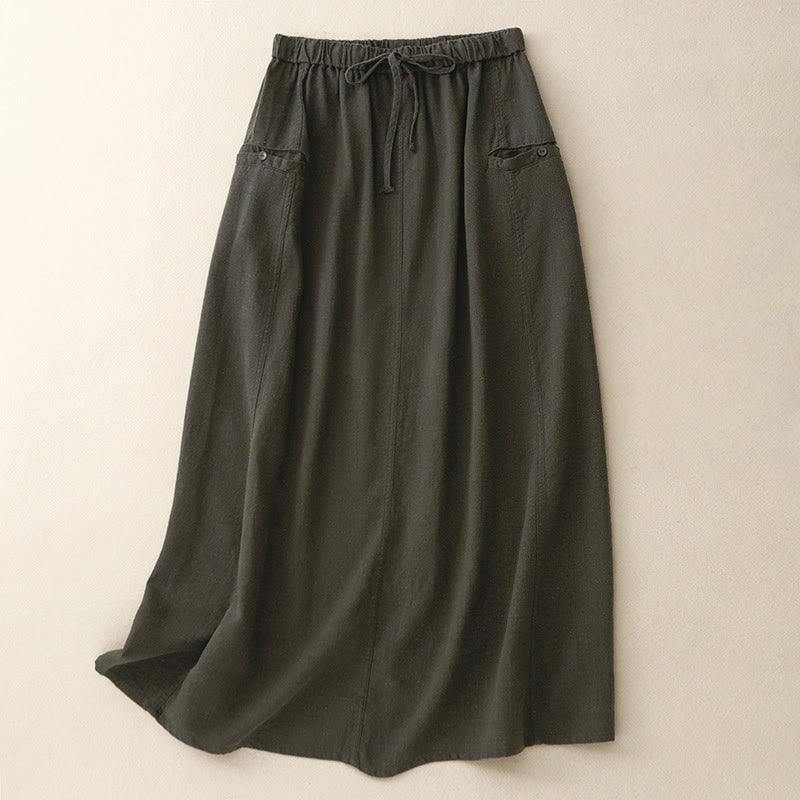 Buddha Stones Drawstring A-line Elastic Waist Cotton Women's Skirt - DarkGray - US8-10，UK/AU12-14，EU40-42 (2XL) - image 14