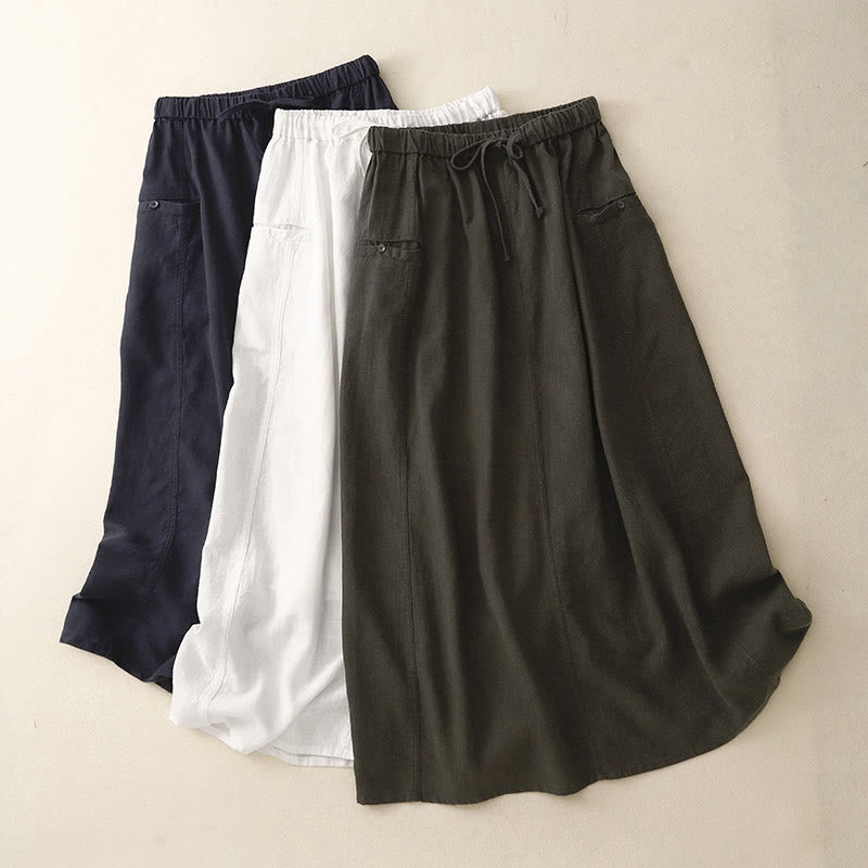 Buddha Stones Drawstring A-line Elastic Waist Cotton Women's Skirt - image 1