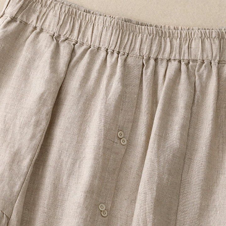 Buddha Stones A-line Buttons Slit Design Elastic Waist Cotton Women's Skirt With Pockets - image 12