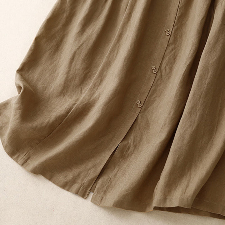 Buddha Stones A-line Buttons Slit Design Elastic Waist Cotton Women's Skirt With Pockets - image 21