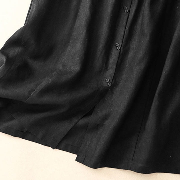 Buddha Stones A-line Buttons Slit Design Elastic Waist Cotton Women's Skirt With Pockets - image 9