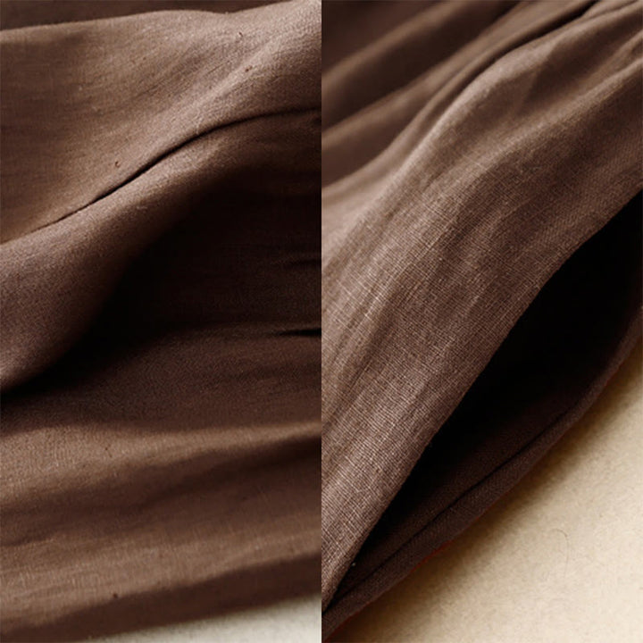 Buddha Stones A-line Buttons Slit Design Elastic Waist Cotton Women's Skirt With Pockets - image 4