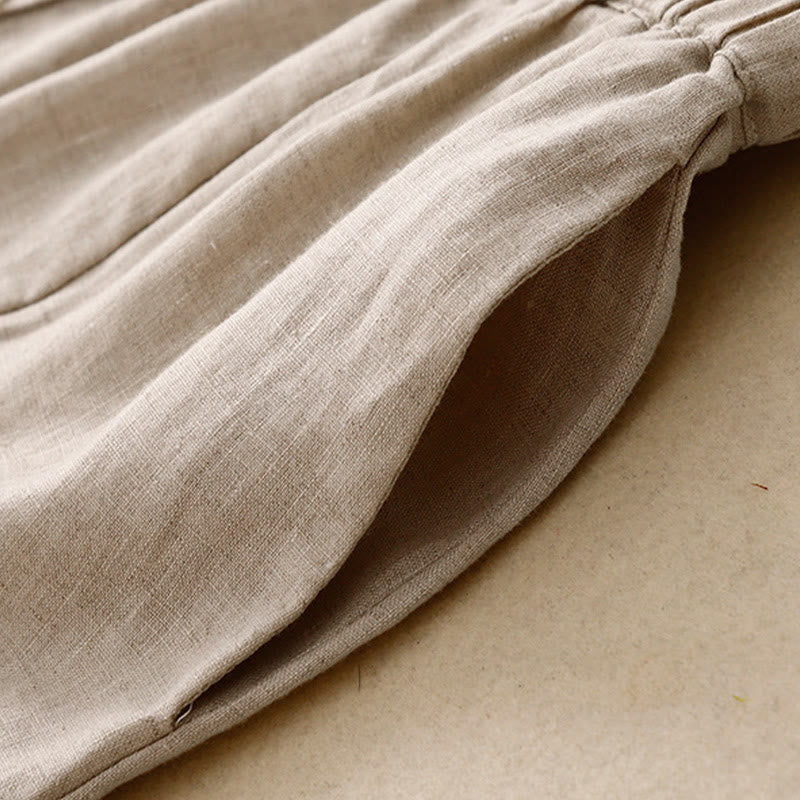 Buddha Stones A-line Buttons Slit Design Elastic Waist Cotton Women's Skirt With Pockets - image 14