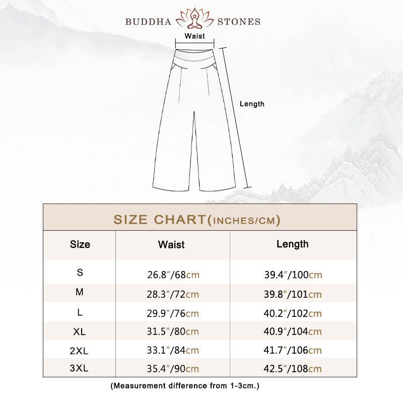 Buddha Stones Plain Color Cotton Linen High Waist Wide Leg Pants With Pockets - image 5