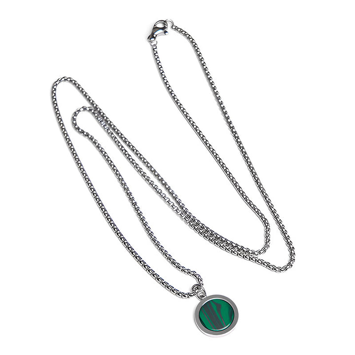 Buddha Stones Natural Stone Turquoise Tiger Eye  Lazurite Malachite Titanium Steel Purification Necklace Pendant