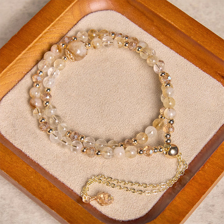 Buddha Stones Natural Citrine Pink Crystal Beads Pleasure Creativity Double Layer Bracelet