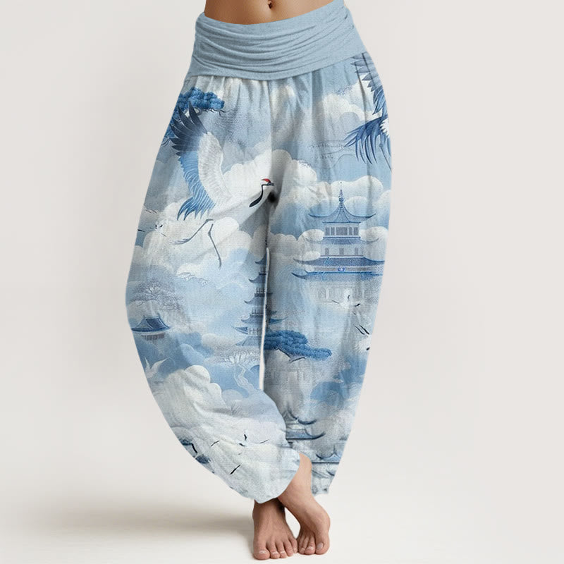 Buddha Stones Casual Cranes Clouds Pagodas Pattern Women's Harem Pants - LightSkyBlue - US22，UK/AU26，EU54 (6XL) - image 5