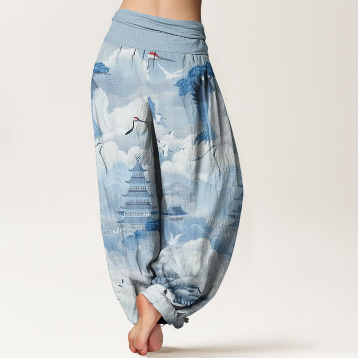 Buddha Stones Cotton Casual Cranes Clouds Pagodas Pattern Women's Harem Pants - image 5