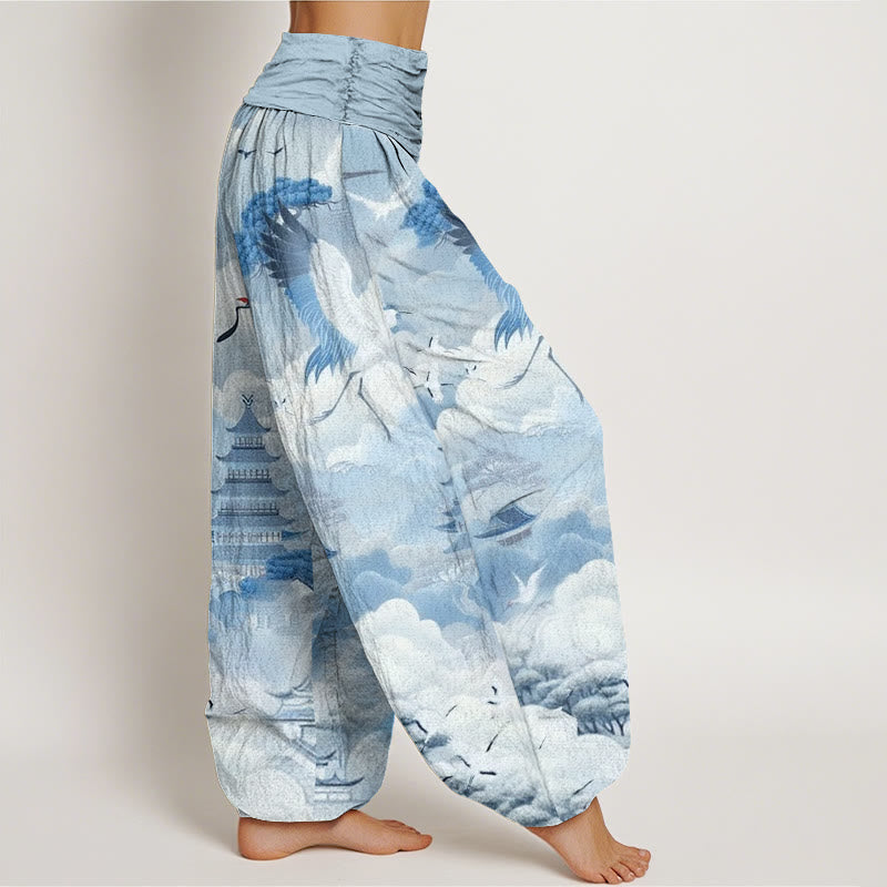 Buddha Stones Casual Cranes Clouds Pagodas Pattern Women's Harem Pants - image 6