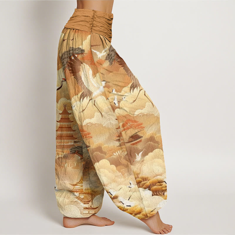 Buddha Stones Casual Cranes Clouds Pagodas Pattern Women's Harem Pants - image 10