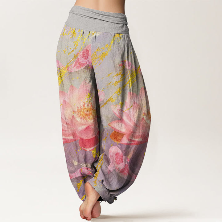 Buddha Stones Casual Lotus Flower Koi Fish Pattern Women's Harem Pants - image 2
