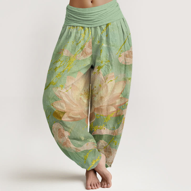 Buddha Stones Casual Lotus Flower Koi Fish Pattern Women's Harem Pants - LightGreen - US22，UK/AU26，EU54 (6XL) - image 5