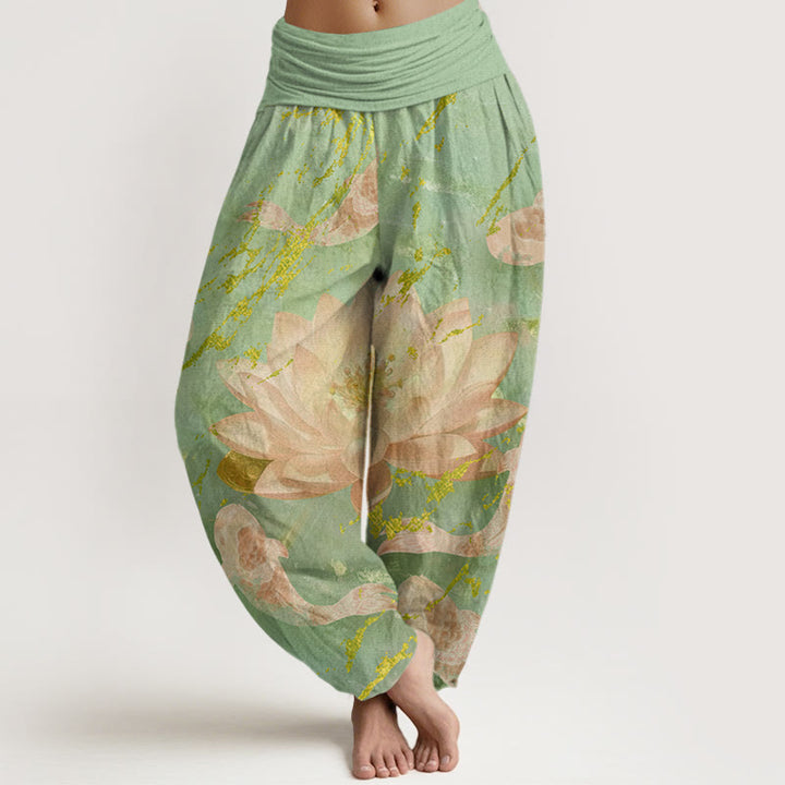 Buddha Stones Casual Lotus Flower Koi Fish Pattern Women's Harem Pants - LightGreen - US22，UK/AU26，EU54 (6XL) - image 5