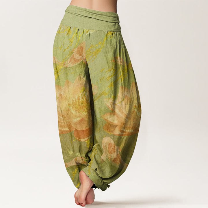 Buddha Stones Casual Lotus Flower Koi Fish Pattern Women's Harem Pants - image 8