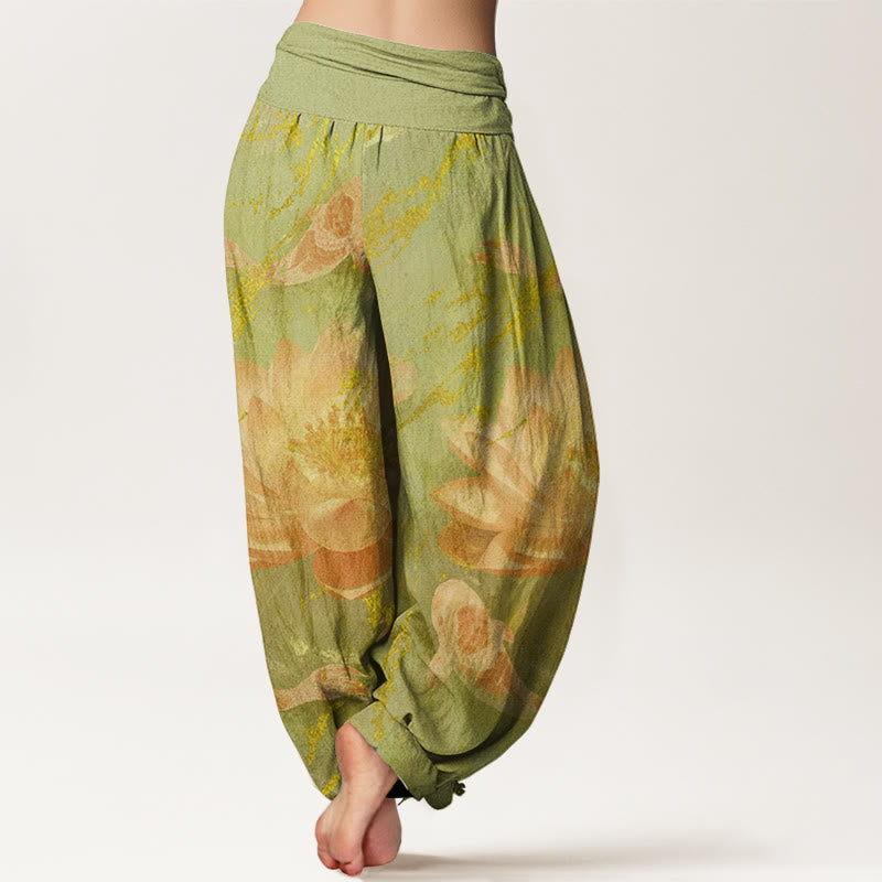 Buddha Stones Cotton Casual Lotus Flower Koi Fish Pattern Women's Harem Pants - image 8