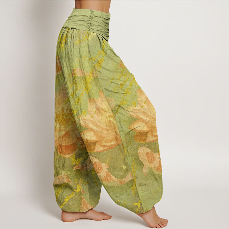 Buddha Stones Casual Lotus Flower Koi Fish Pattern Women's Harem Pants - image 10