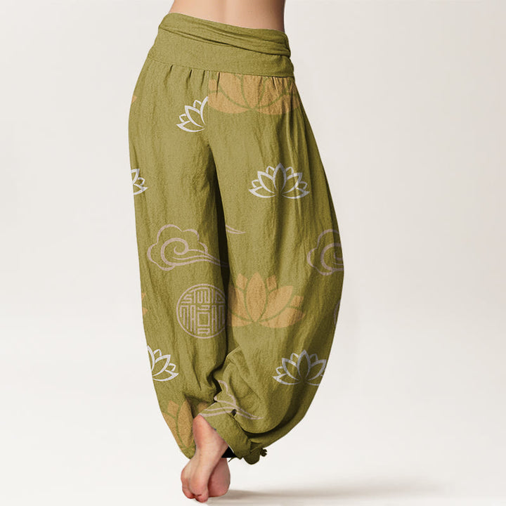 Buddha Stones Casual Lotus Flowers Lanterns Cloud Pattern Women's Harem Pants - image 2