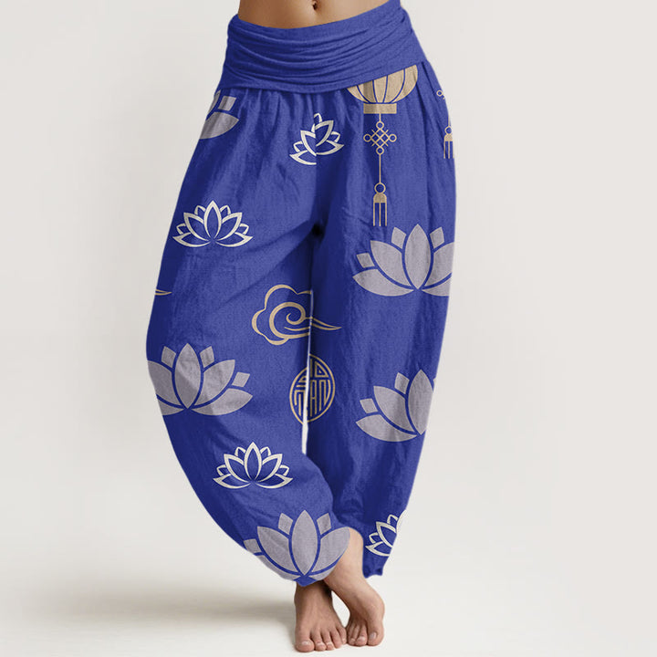 Buddha Stones Casual Lotus Flowers Lanterns Cloud Pattern Women's Harem Pants - SlateBlue - US22，UK/AU26，EU54 (6XL) - image 5