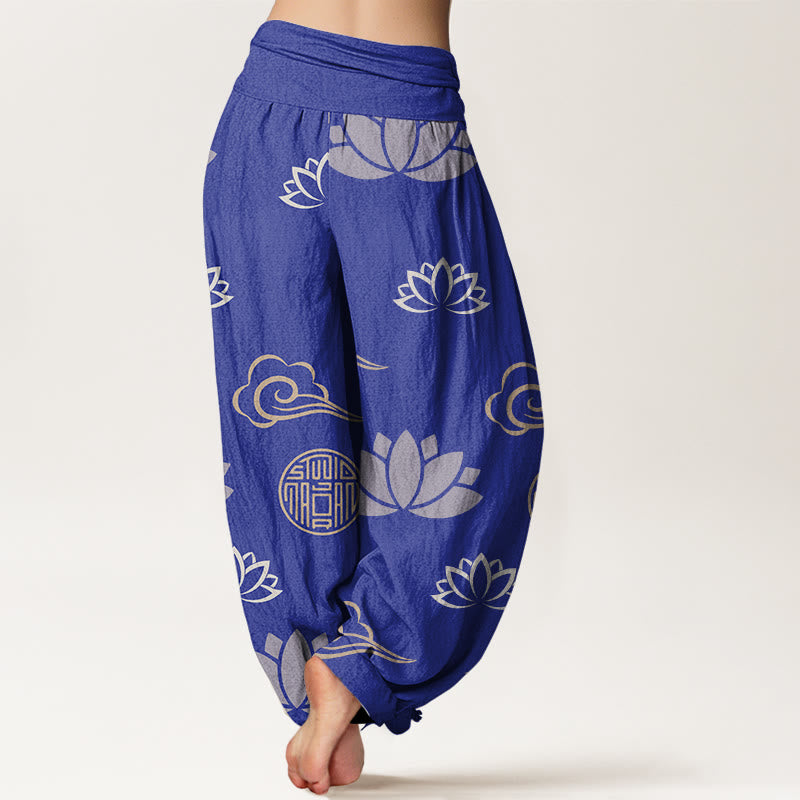 Buddha Stones Casual Lotus Flowers Lanterns Cloud Pattern Women's Harem Pants - image 6