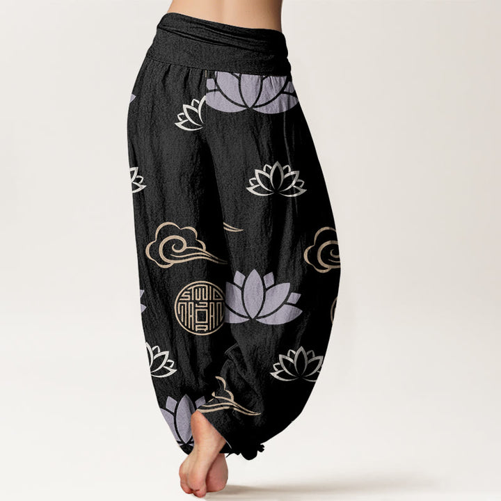 Buddha Stones Cotton Casual Lotus Flowers Lanterns Cloud Pattern Women's Harem Pants - image 8