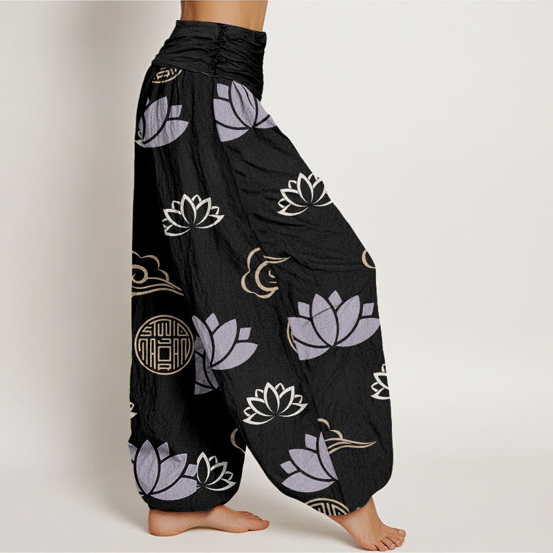Buddha Stones Casual Lotus Flowers Lanterns Cloud Pattern Women's Harem Pants - image 10