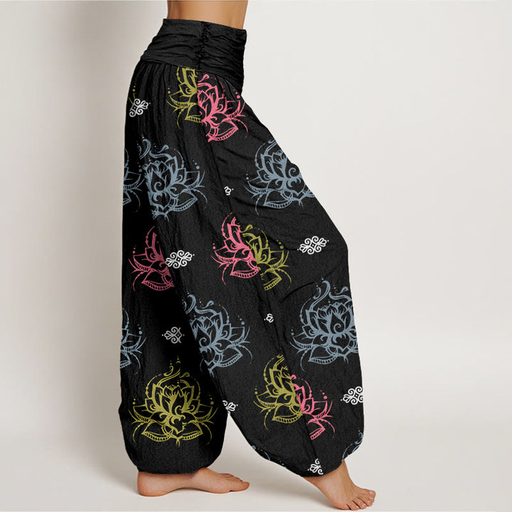 Buddha Stones Casual Various Colors Lotus Flowers Pattern Women's Harem Pants - image 3