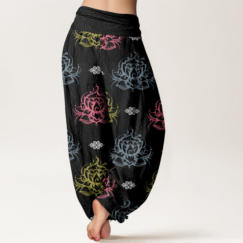 Buddha Stones Casual Various Colors Lotus Flowers Pattern Women's Harem Pants - image 2