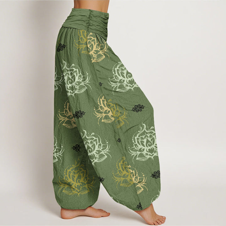 Buddha Stones Cotton Casual Various Colors Lotus Flowers Pattern Women's Harem Pants - image 6