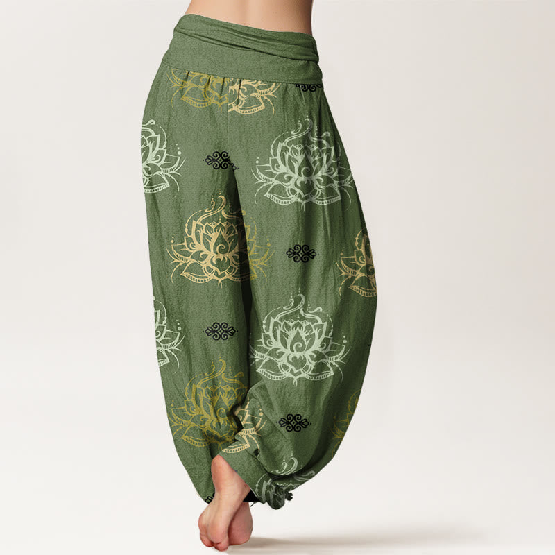 Buddha Stones Cotton Casual Various Colors Lotus Flowers Pattern Women's Harem Pants - image 5